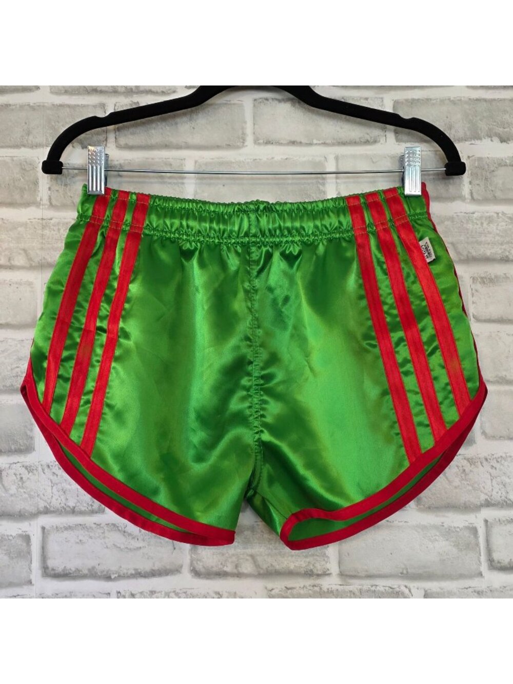 Vtg Glanz D Mode Welt Germany Satin Nylon Sprinter Shorts Green Red Striped S
